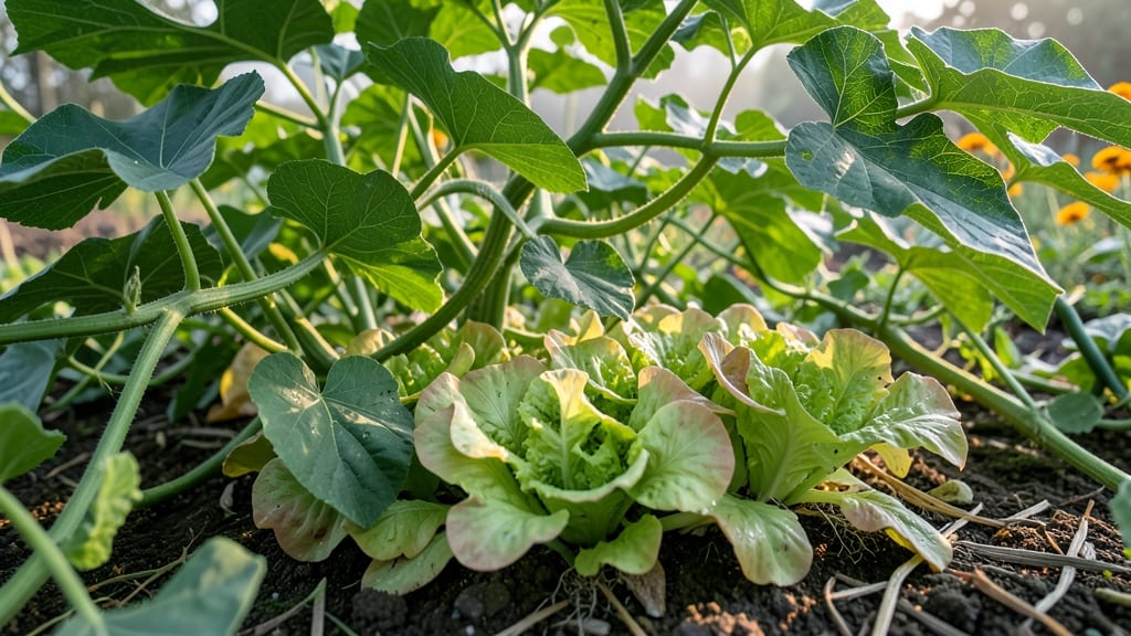 Lettuce Underneath Pumpkin Vines