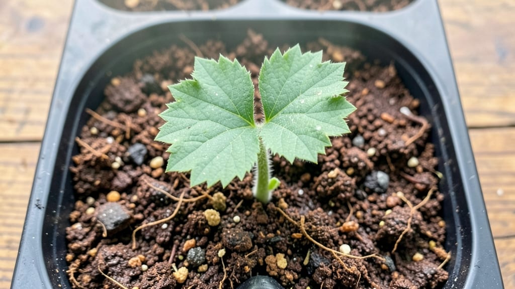 First True Leaf Development On Cucumber Seedling