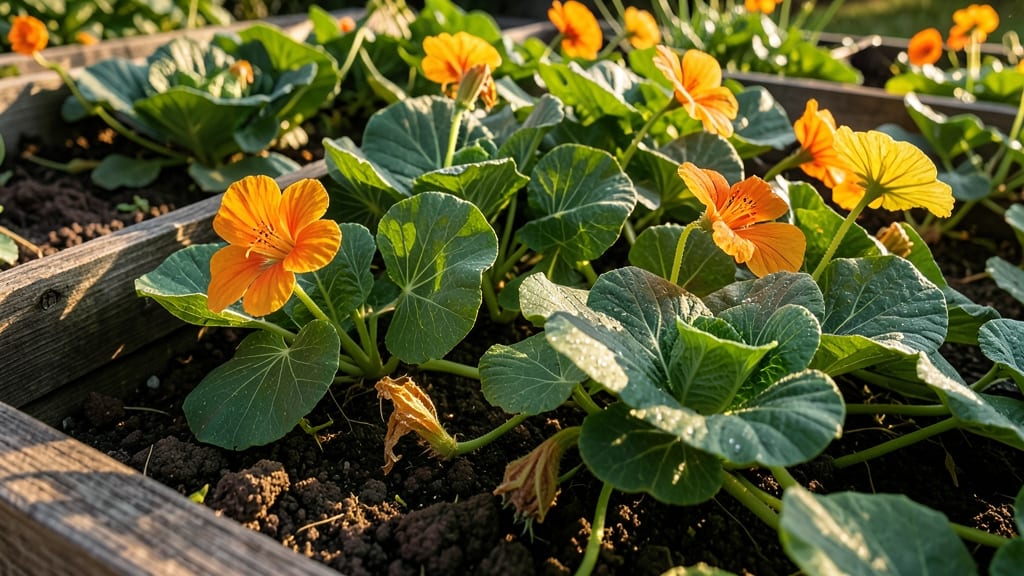 Nasturtiums Interplanted with Cabbage