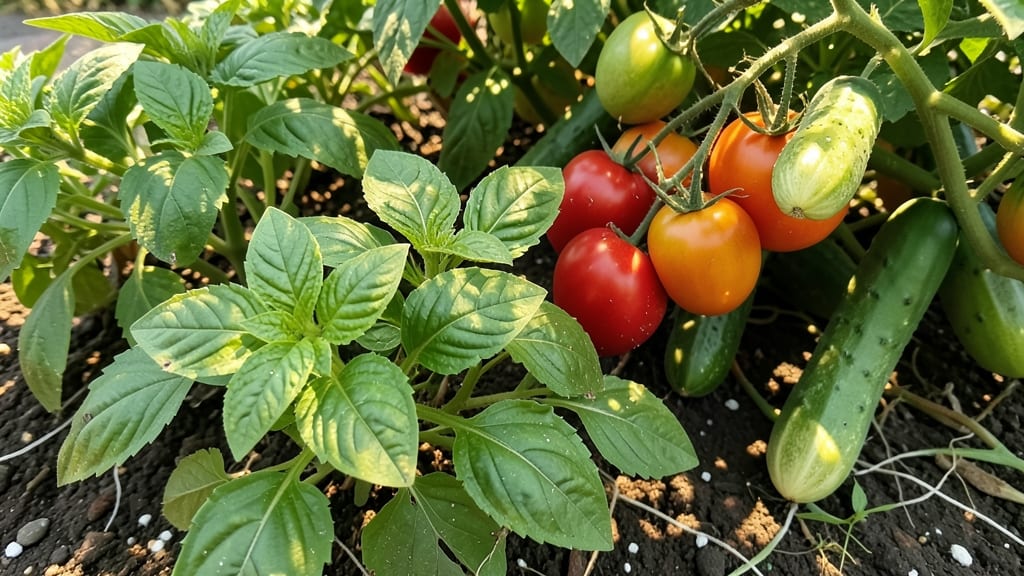 Basil As Cucumber And Tomato Guardian