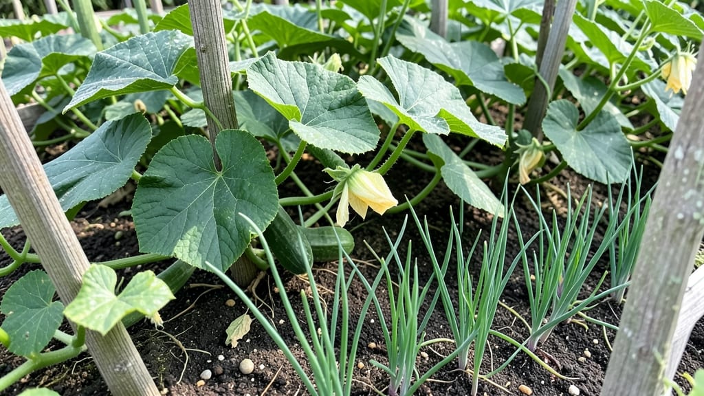 Chives Between Cucumber Plants