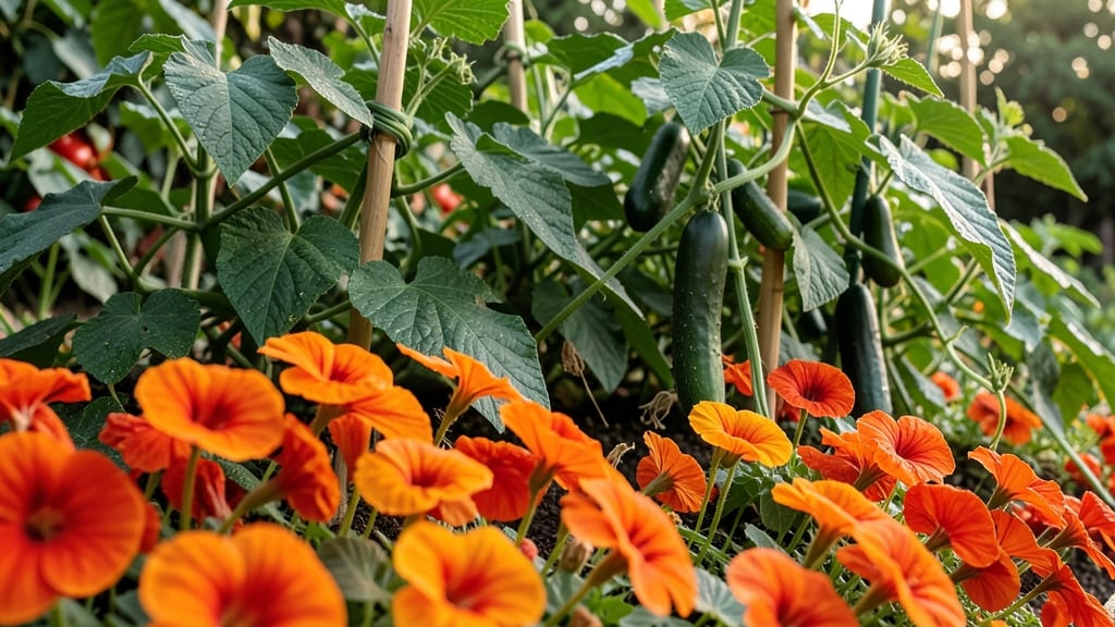 Nasturtium Trails Between Rows
