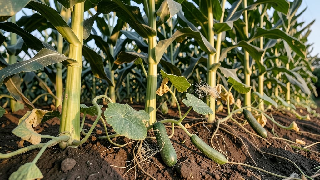 Corn Stalks Mixed with Cucumbers