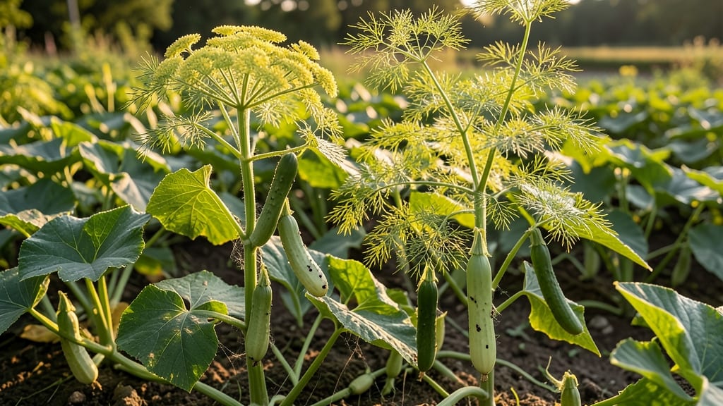 Dill Plants in Cucumber Patches