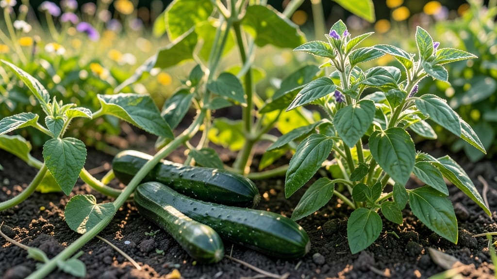 Basil Plants Between Cucumber Rows