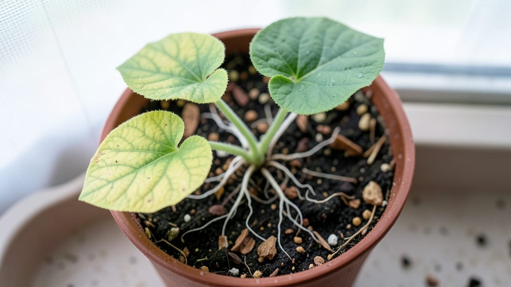 Seedling Showing Early Signs Of Yellowing Leaves