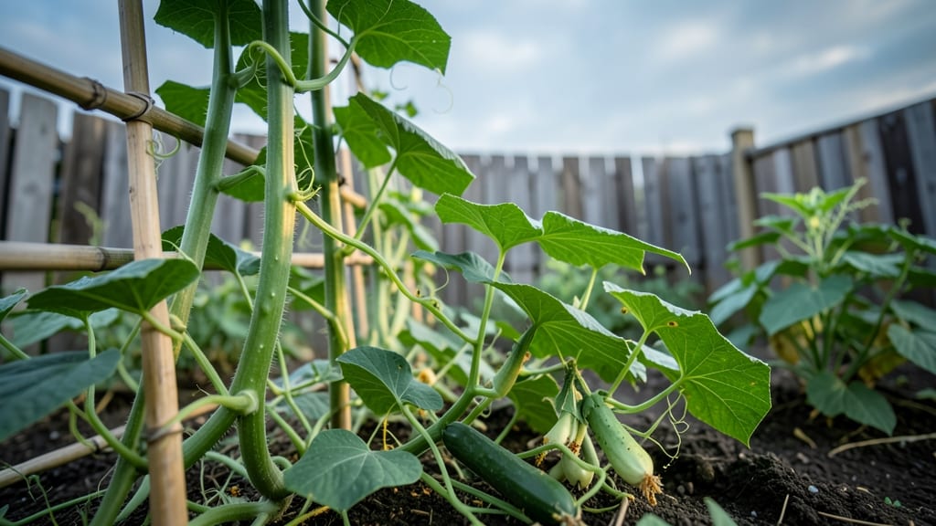 Pole Beans in Cucumber Rows