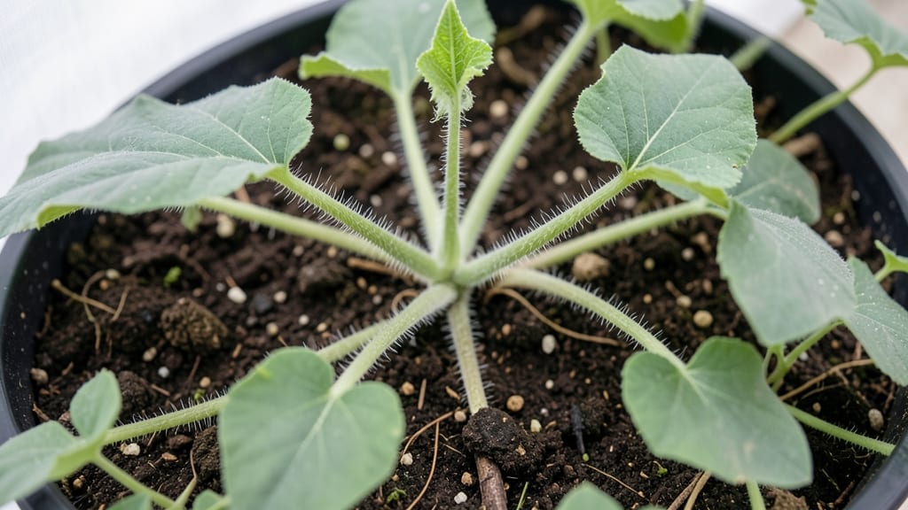 Cucumber Seedling With First Stem Hair Growth