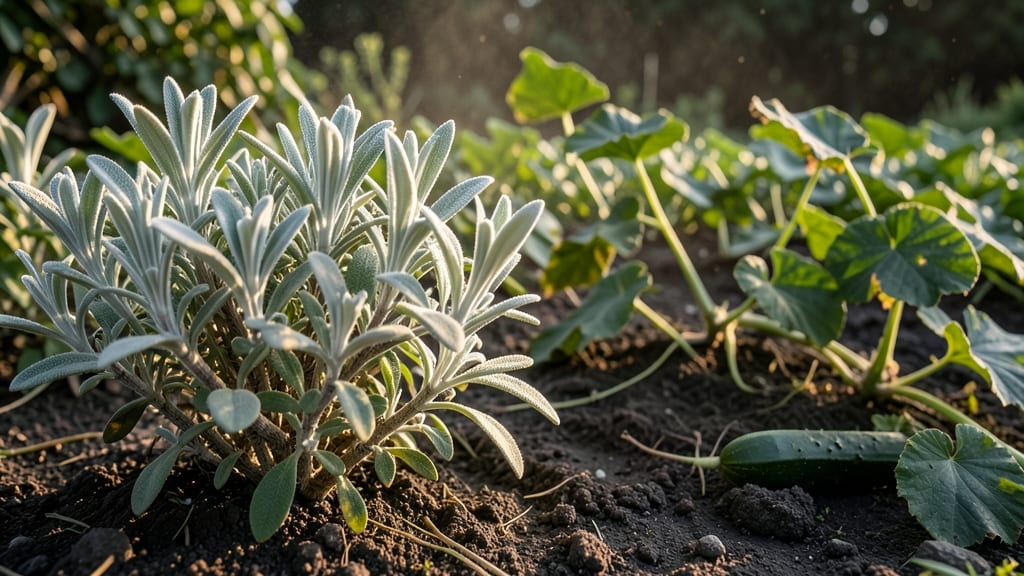 Sage Plants in Cucumber Beds