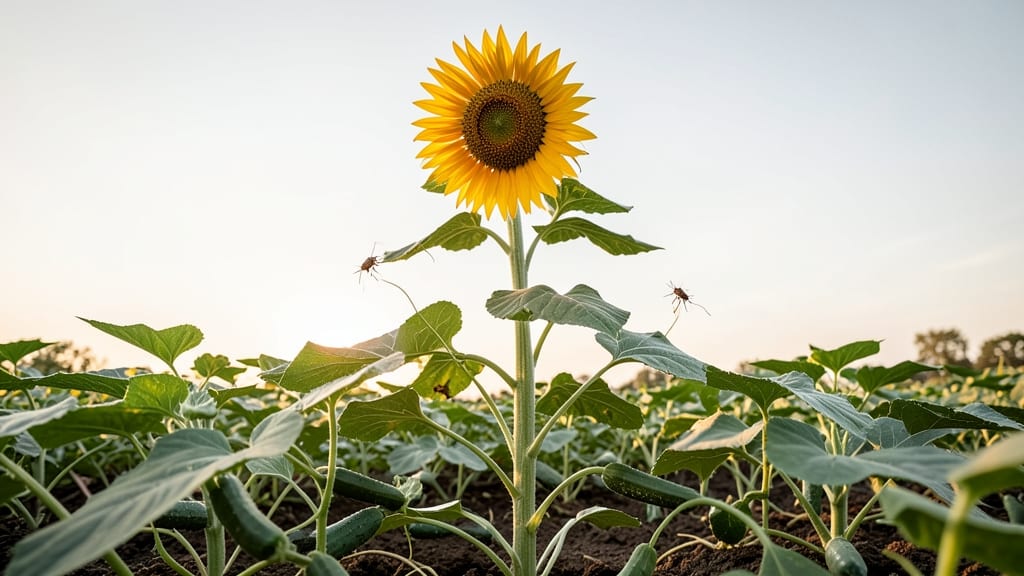 Sunflowers Shield Cucumbers From Wind Damage