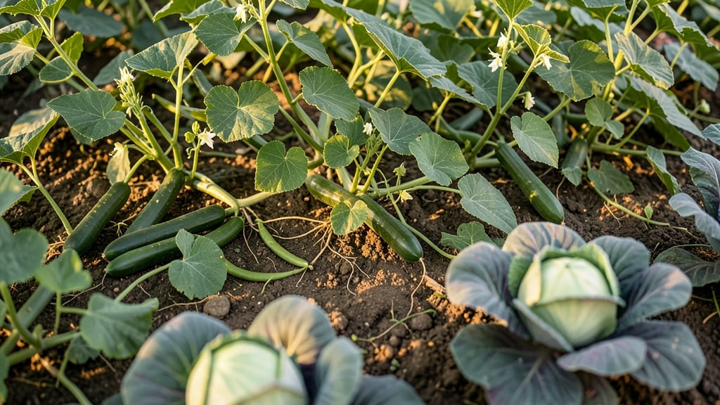 Bush Beans Near Cucumber Vines