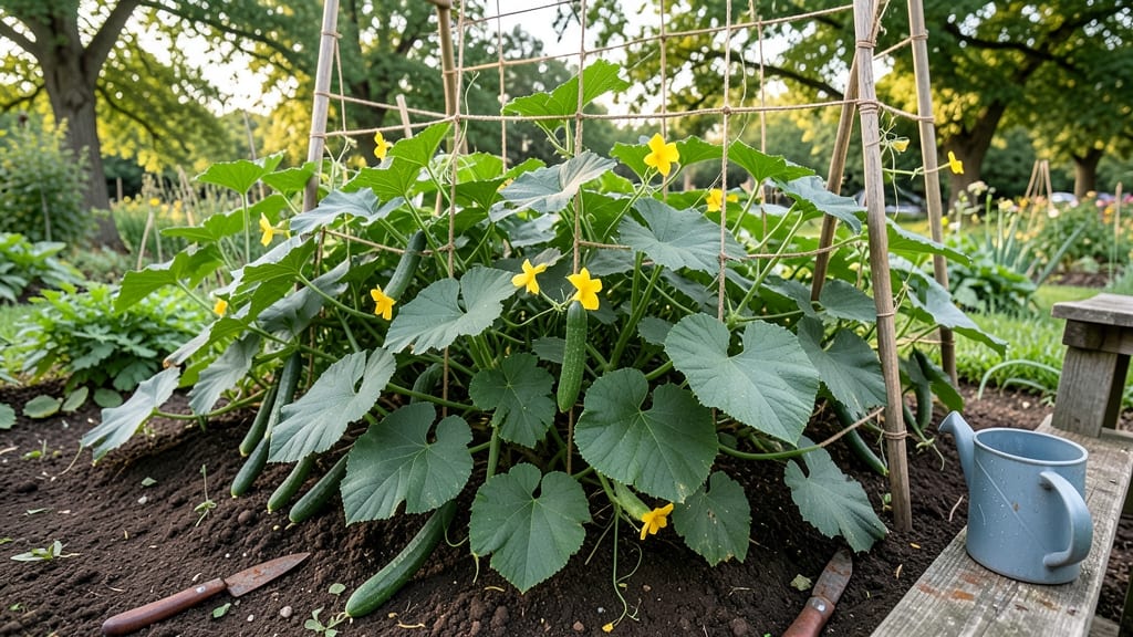 Double Yield Cucumbers: Pole-Trellis Hack for Twice the Harvest